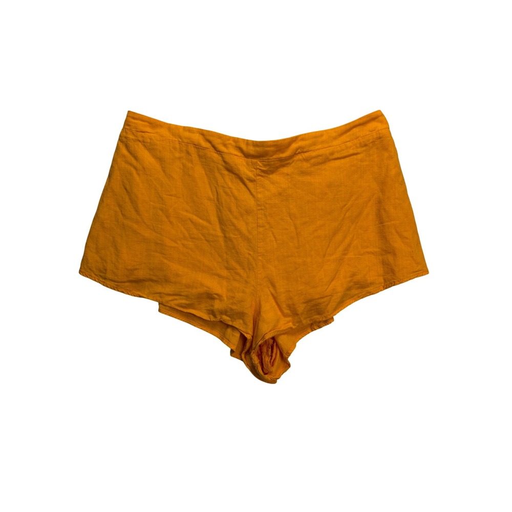 Showpo Linen Blend Shorts Womens 16 Orange High Waisted Elastic Back Summer